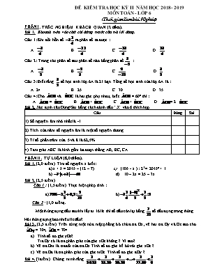 Đề kiểm tra học kỳ 2 môn Toán 6 - Năm học 2018-2019 (Có đáp án)